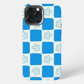 Etui iPhone 13 Pro Max Motif carreaux fleur bleue Prépa