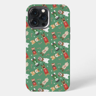 Etui iPhone 13 Pro Max Motif Chiens de Noël Rouge Vert