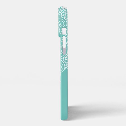 Etui iPhone 13 Pro Max Motif D'Art Mandala Personnalisé Sur Bleu Turquois (Côté gauche)