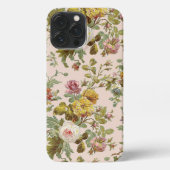 Etui iPhone 13 Pro Max Motif D'Art Rose Duisâtre Sur Rose Clair (Verso)