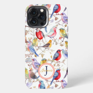 Etui iPhone 13 Pro Max Motif de oiseaux à l'aquarelle enchantant Monogram