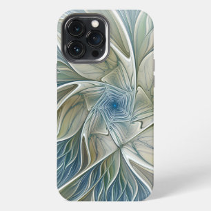 Etui iPhone 13 Pro Max Motif de rêve floral Abstrait Bleu Kaki Fractal