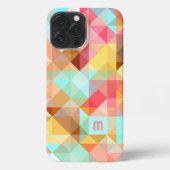 Etui iPhone 13 Pro Max Motif en polygone rose pâle Aqua bleu personnalisé (Verso)