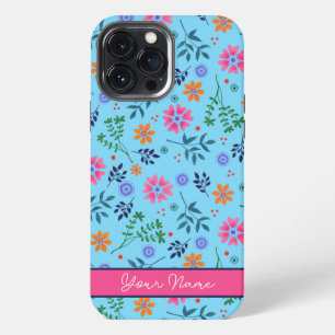 Etui iPhone 13 Pro Max Motif floral amusant bleu printemps Joli nom