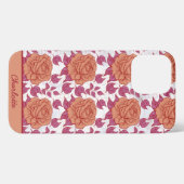 Etui iPhone 13 Pro Max motif floral grande fleur avec nom personnalisé (Verso Horizontal)