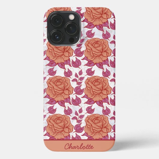 Etui iPhone 13 Pro Max motif floral grande fleur avec nom personnalisé (Verso)