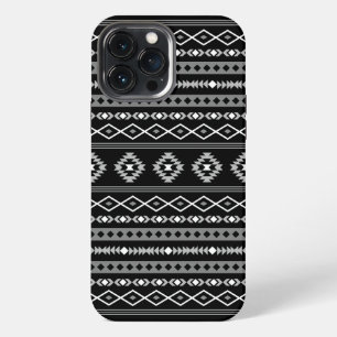 Etui iPhone 13 Pro Max Motifs mixtes aztèques blanc gris noir