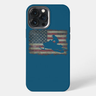 Etui iPhone 13 Pro Max Motoneige USA Drapeau Neige Luge Patriotique