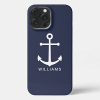 Nautical White Anchor and Custom Nom on Navy Blue