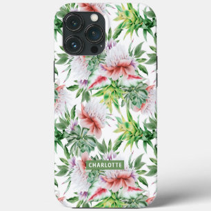 Etui iPhone 13 Pro Max Nom botanique floral élégant aquarelle