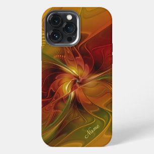 Etui iPhone 13 Pro Max Nom de fleur fractale abstraite rouge orange vert