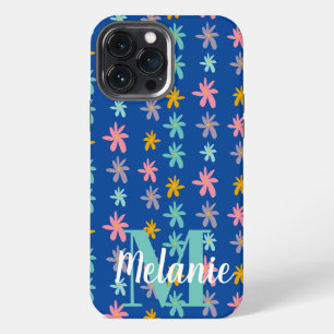 Etui iPhone 13 Pro Max Nom de motif fleur groovy bleu