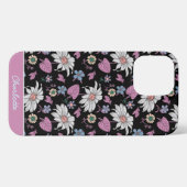 Etui iPhone 13 Pro Max Nom personnalisé rose floral continu motif (Verso Horizontal)