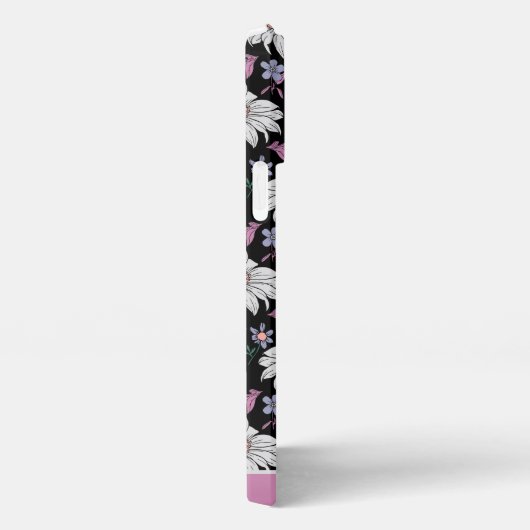 Etui iPhone 13 Pro Max Nom personnalisé rose floral continu motif (Côté droit)