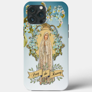Etui iPhone 13 Pro Max Notre-Dame de Fatima Vierge Marie Bleue Florale Re