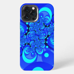 Etui iPhone 13 Pro Max Nuances de bleu Art fractal abstrait moderne