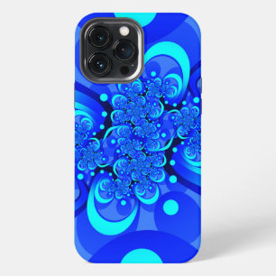 Etui iPhone 13 Pro Max Nuances de bleu Art fractal abstrait moderne