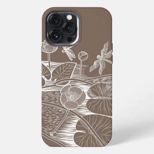 Etui iPhone 13 Pro Max Nymphéas brun graphique (Verso)