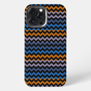 Etui iPhone 13 Pro Max Orange Bleu Noir Chevron Zigzag