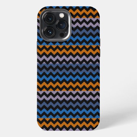 Etui iPhone 13 Pro Max Orange Bleu Noir Chevron Zigzag (Verso)