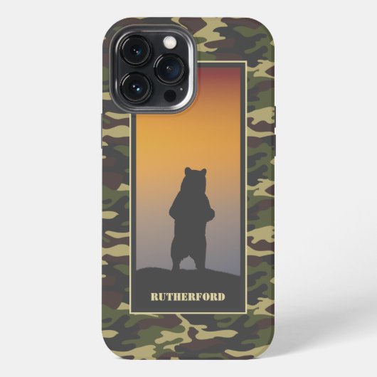 Etui iPhone 13 Pro Max Ours debout et camouflage (Verso)