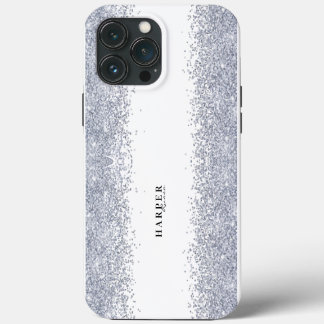 Etui iPhone 13 Pro Max Paillettes Argent Élégant Nom Personnalisé