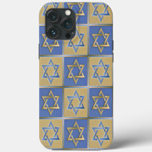 Etui iPhone 13 Pro Max Panneaux d'art en forme d'étoile de David bleue do