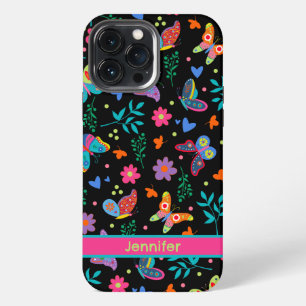 Etui iPhone 13 Pro Max Papillon Amusant Folklore Moderne Noir Floral Fémi
