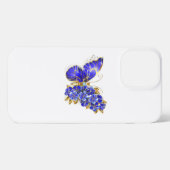 Etui iPhone 13 Pro Max Papillon saphir à fleurs (Verso Horizontal)