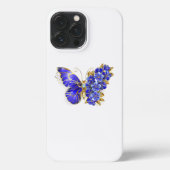 Etui iPhone 13 Pro Max Papillon saphir à fleurs (Verso)