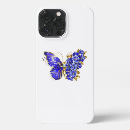 Etui iPhone 13 Pro Max Papillon saphir à fleurs (Verso)
