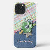 Etui iPhone 13 Pro Max Pastel Pink Mint Green Blue En vichy Plaid Motif (Verso)