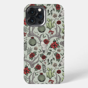 Etui iPhone 13 Pro Max Pays Ouest Noël Floral Cerf Tête Crâne