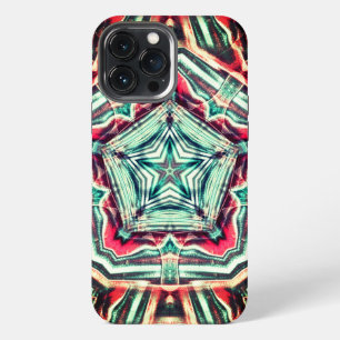 Etui iPhone 13 Pro Max Pentagone sur étoile, porté rouge vieilli et vert