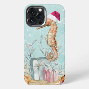 Etui iPhone 13 Pro Max Père Noël hippocampe côtier avec cadeaux emballés