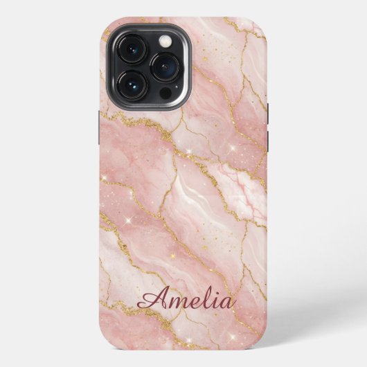 Etui iPhone 13 Pro Max Personalized Modern Rose Quartz Marble Gold (Verso)