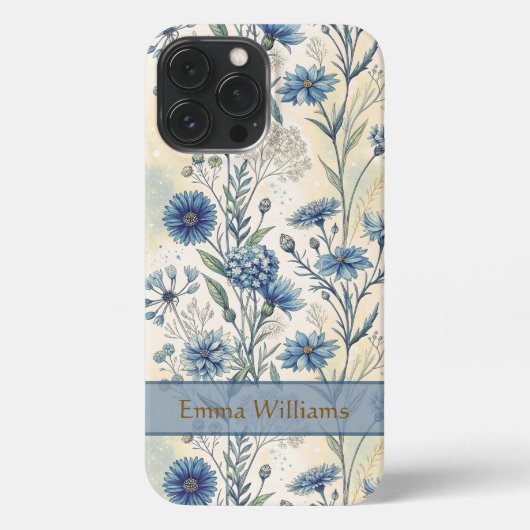 Etui iPhone 13 Pro Max Personalized Name Blue Wildflowers (Verso)