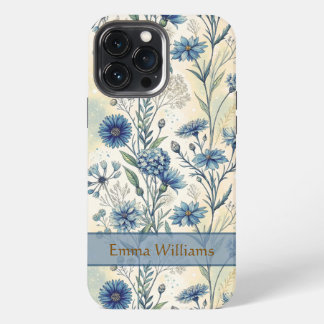 Etui iPhone 13 Pro Max Personalized Name Blue Wildflowers