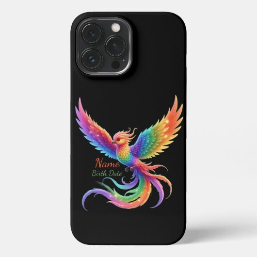 Etui iPhone 13 Pro Max Personalized Rainbow Phoenix Name Birthdate Gift (Verso)