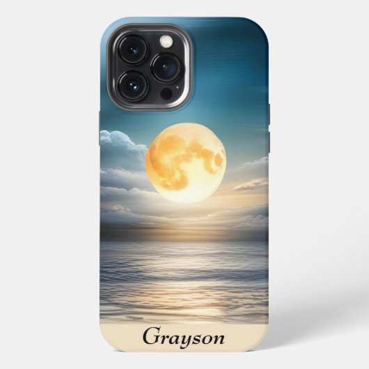 Etui iPhone 13 Pro Max Pleine lune sur l'océan (Verso)