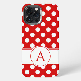 Etui iPhone 13 Pro Max Points rouges et blancs frappants Monogramme perso