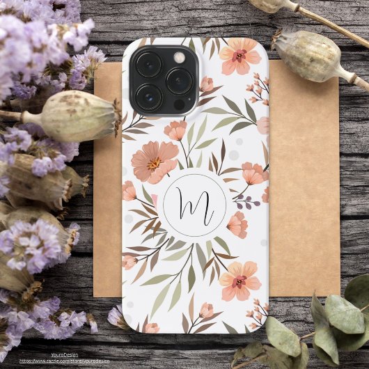 Etui iPhone 13 Pro Max Police mignonne inattendue joli et fleurs roses bl