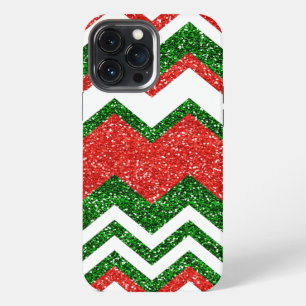 Etui iPhone 13 Pro Max Rétro Chic Rouge Vert Zigzag Chevron Rayure Art
