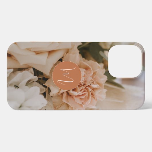 Etui iPhone 13 Pro Max Romantique beige rose initial monogrammé girly (Verso Horizontal)