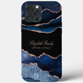 Etui iPhone 13 Pro Max Rose bleu de la marine tendance Gold Black Busines