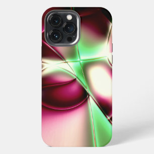 Etui iPhone 13 Pro Max Rose voyant à vert en lignes escargotées, à sépia