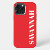Etui iPhone 13 Pro Max Rouge vif nom personnalisé simple (Verso)
