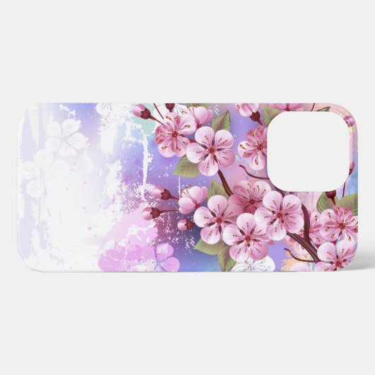 Etui iPhone 13 Pro Max Sakura rose sur la peinture Arrière - plan (Verso Horizontal)