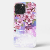 Etui iPhone 13 Pro Max Sakura rose sur la peinture Arrière - plan (Verso)