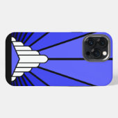 Etui iPhone 13 Pro Max Soleil Art déco en bleu (Verso Horizontal)